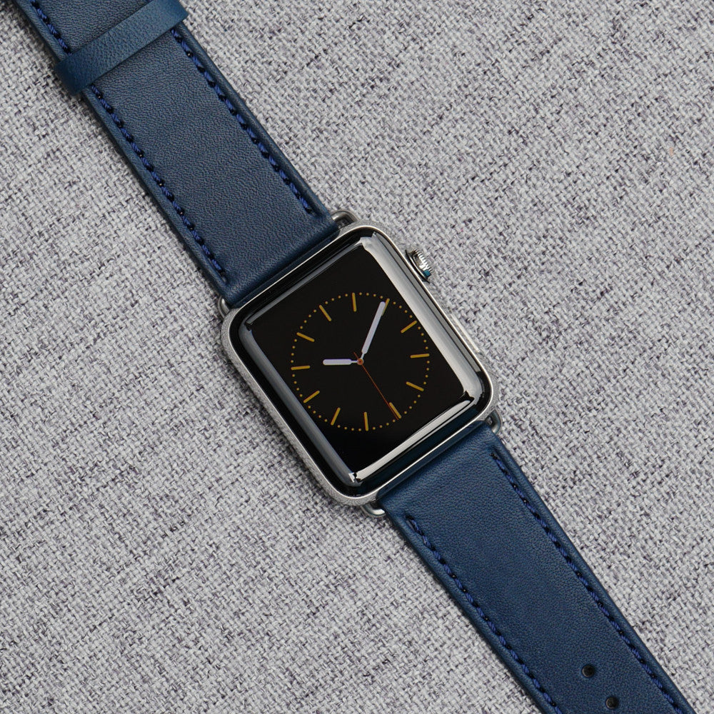 Pin and Buckle Apple Watch Bands - Full Grain Vegetable Tanned Leather - Luxe - Cobalt Blue - Silver