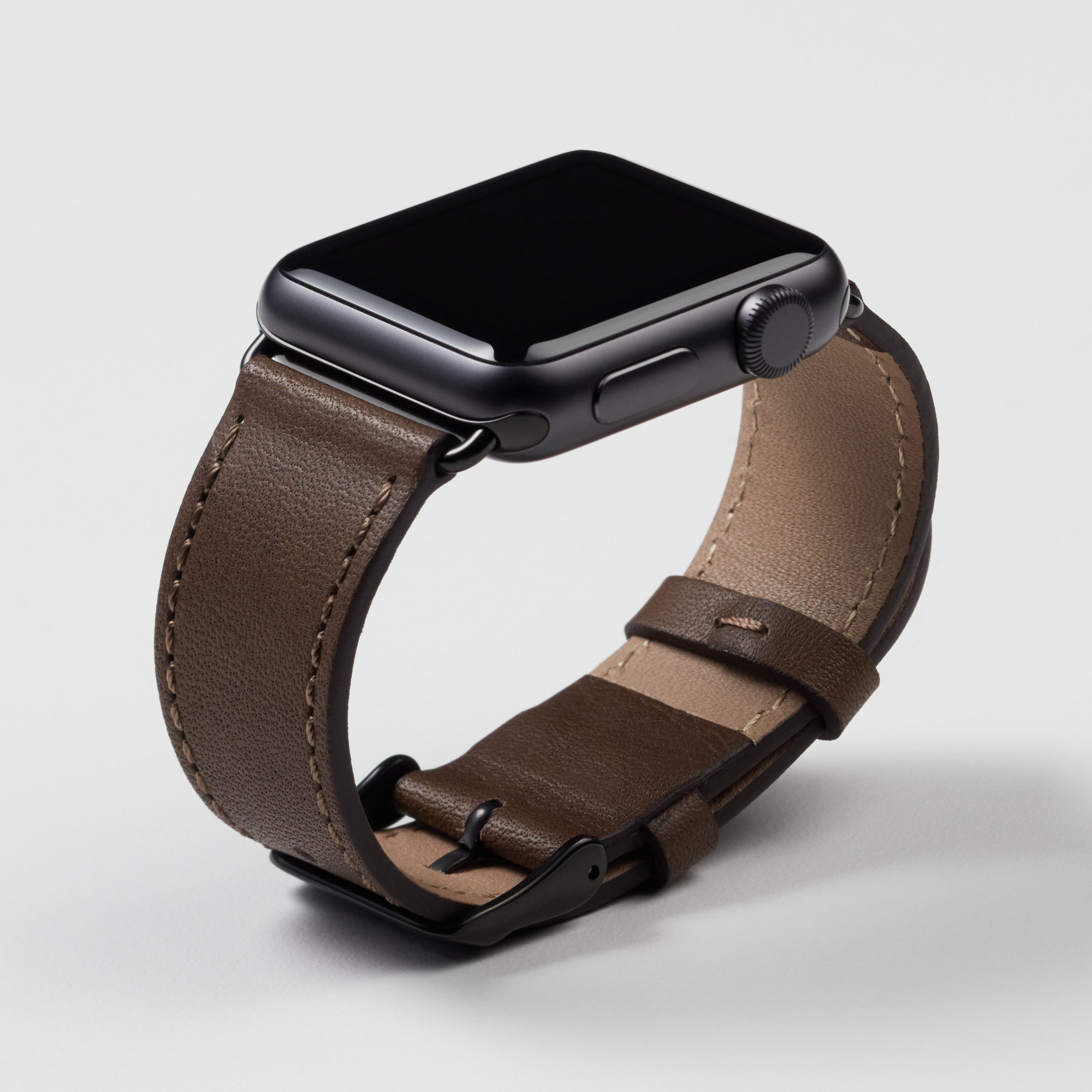Barénia - Tan Leather Apple Watch Band | Pin & Buckle 42mm to 45mm / Black