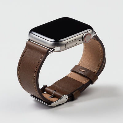 Pin and Buckle Apple Watch Bands - Full Grain Vegetable Tanned Leather - Luxe - Mocha Brown - Silver