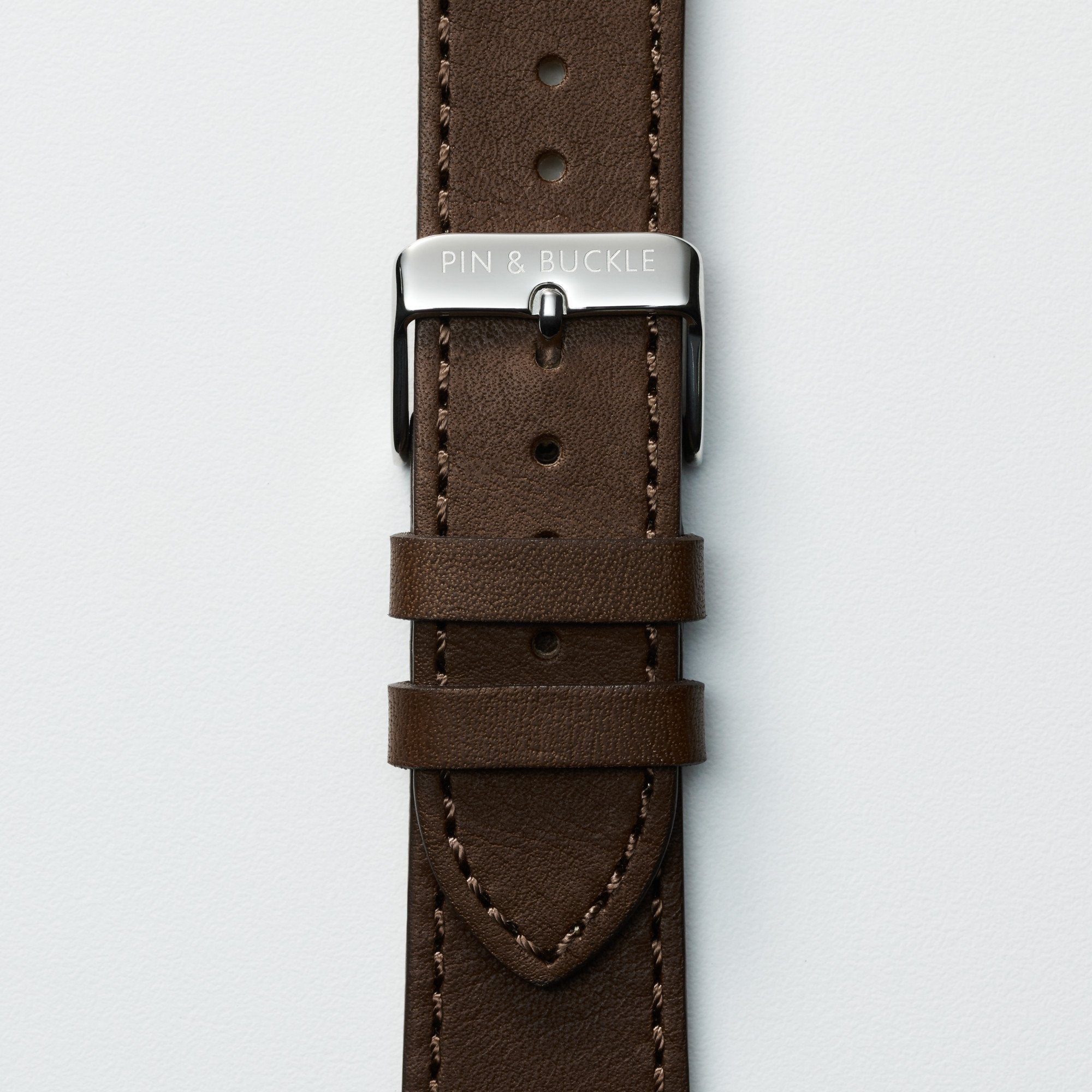 Pin and Buckle Apple Watch Bands - Full Grain Vegetable Tanned Leather - Luxe - Mocha Brown - Silver