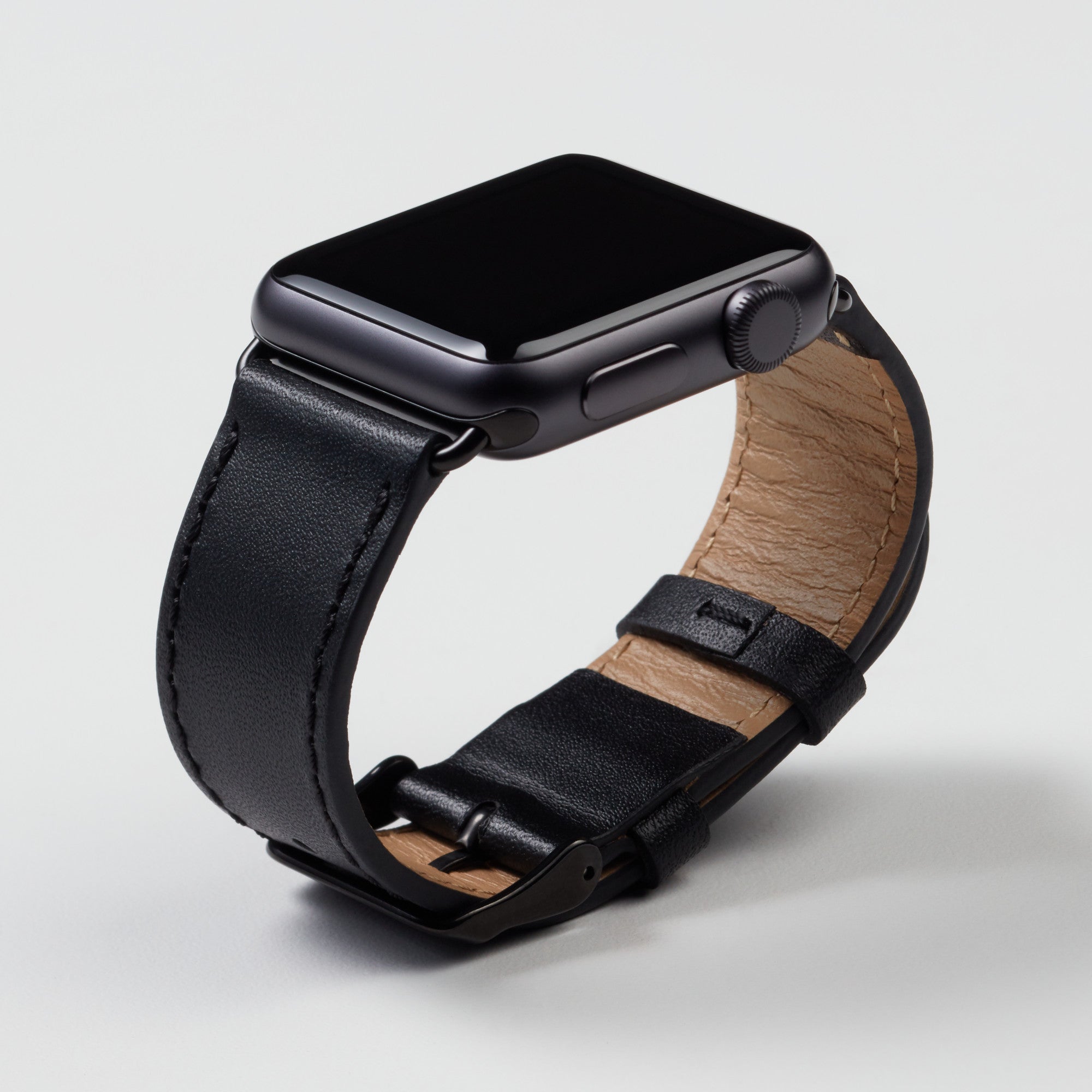 Pin and Buckle Apple Watch Bands - Full Grain Vegetable Tanned Leather - Luxe - Nero Black - Black