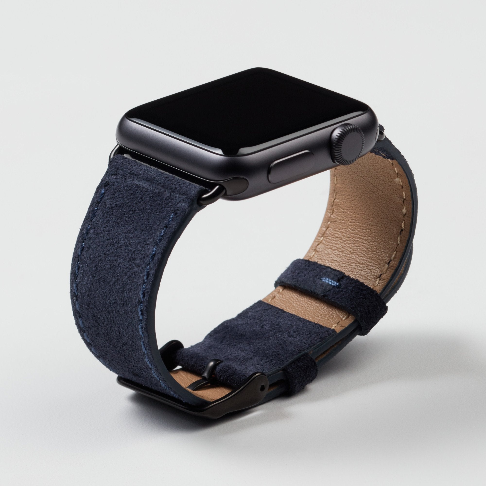 Pin and Buckle Apple Watch Bands - Velour - Suede Leather Apple Watch Band - Azure Blue - Black