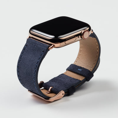 Pin and Buckle Apple Watch Bands - Velour - Suede Leather Apple Watch Band - Azure Blue - Gold