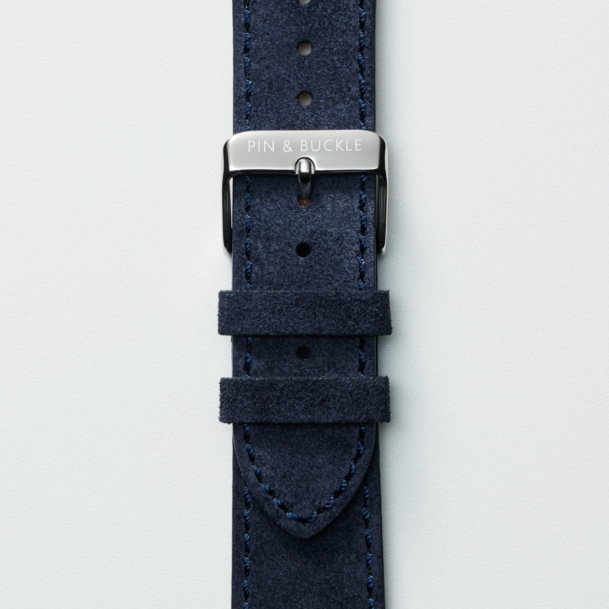 Pin and Buckle Apple Watch Bands - Velour - Suede Leather Apple Watch Band - Azure Blue - Silver