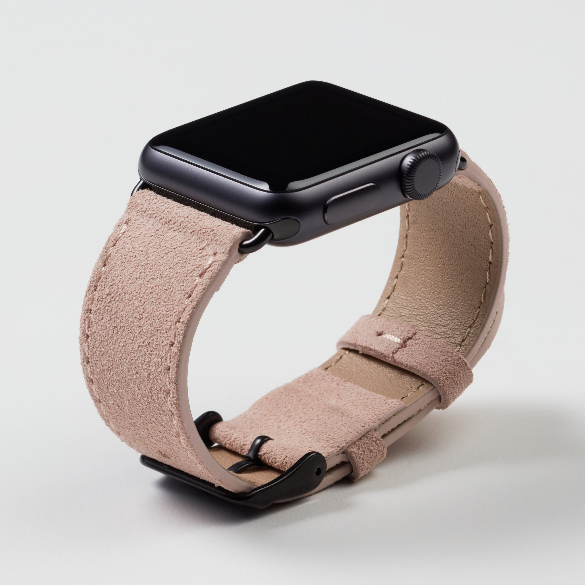 Pin and Buckle Apple Watch Bands - Velour - Suede Leather Apple Watch Band - Peach - Black