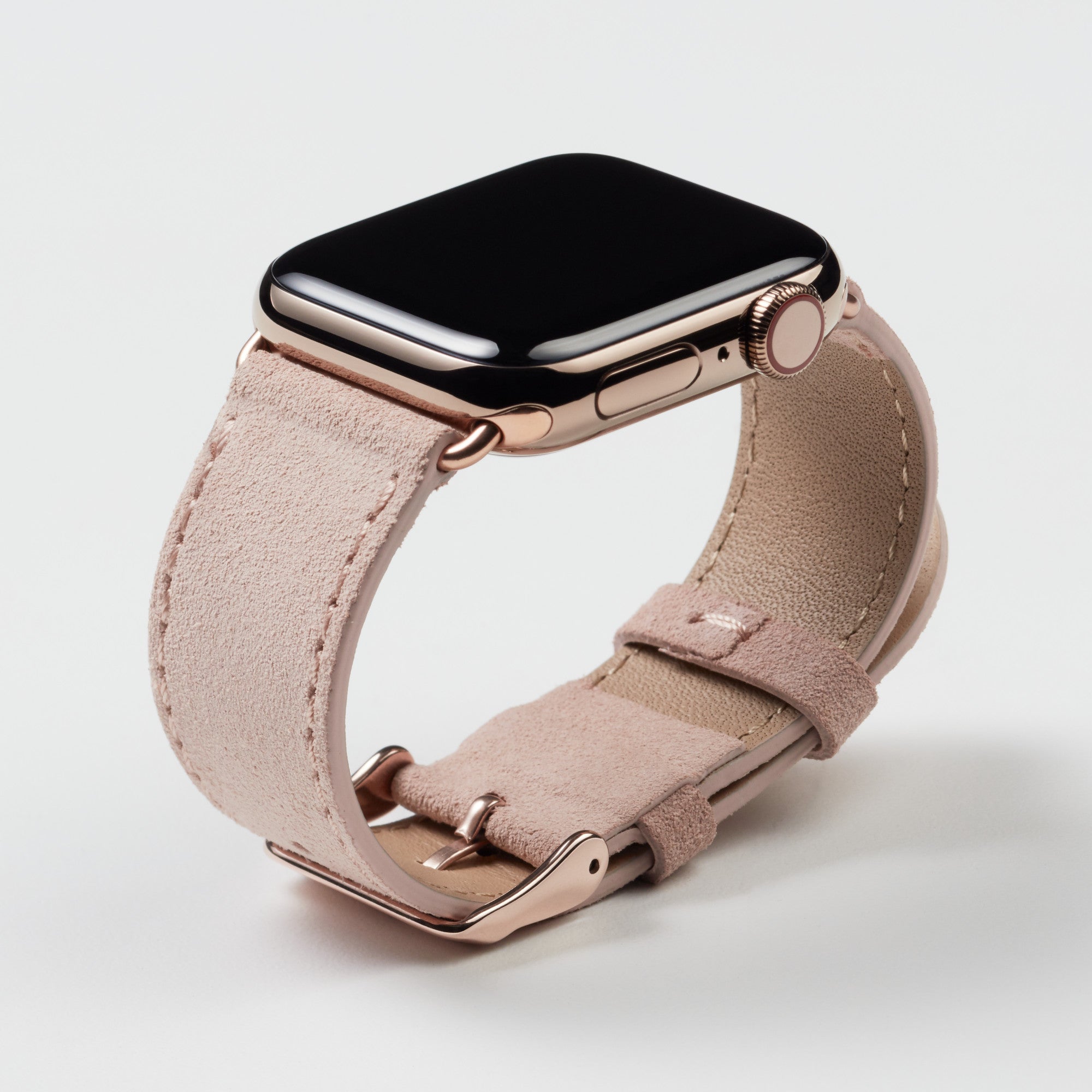 Pin and Buckle Apple Watch Bands - Velour - Suede Leather Apple Watch Band - Peach - Gold