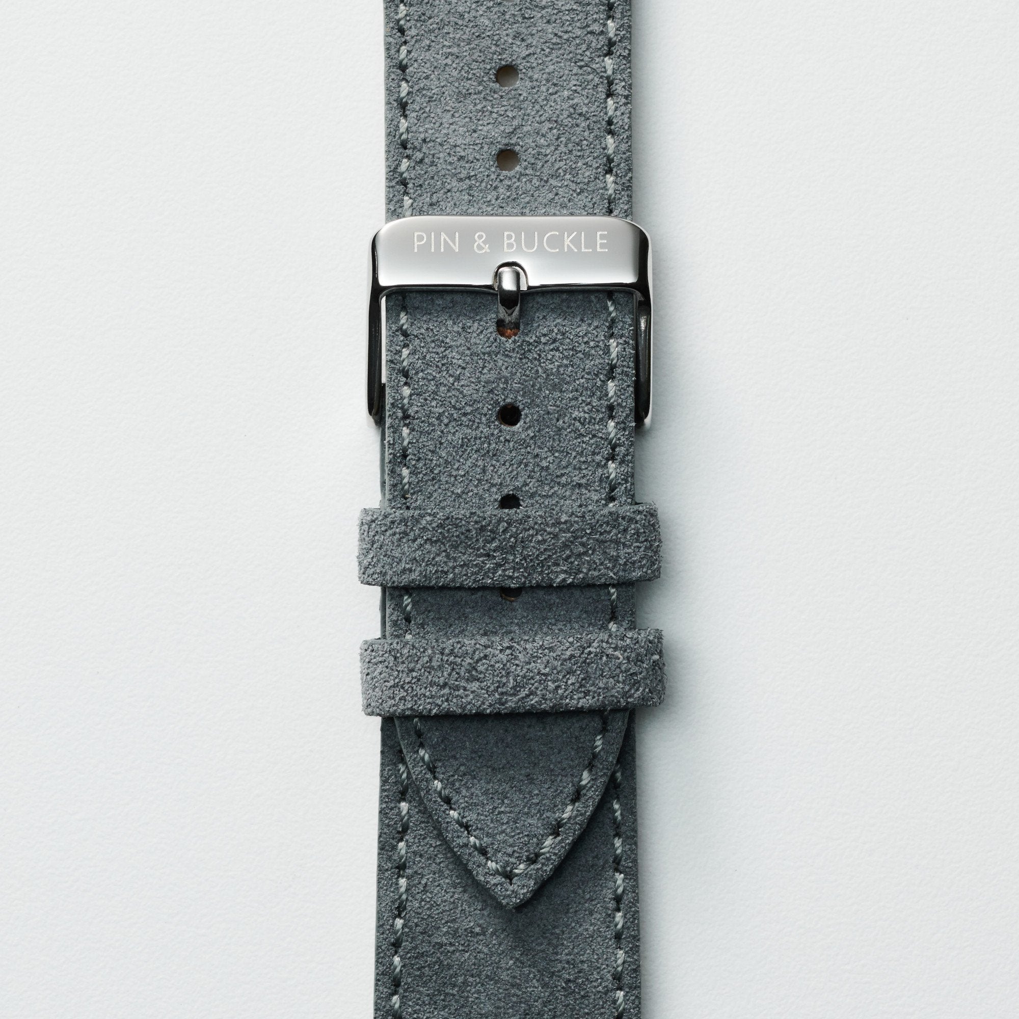 Pin and Buckle Apple Watch Bands - Velour - Suede Leather Apple Watch Band - Pebble Grey - Silver