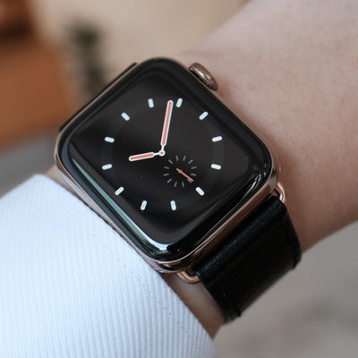 Pin and Buckle Apple Watch Leather Bands - Full Grain Vegetable Tanned Leather - Luxe - Nero Black - Gold - Series 4