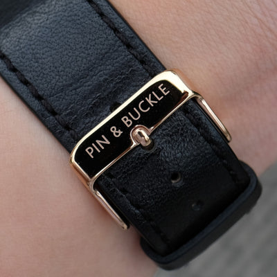 Pin and Buckle Apple Watch Leather Bands - Full Grain Vegetable Tanned Leather - Luxe - Nero Black - Polished Stainless Steel Buckle