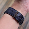 Pin and Buckle - Embossed Full-Grain Leather Apple Watch Bands - Aligator - Midnight Blue - Silver - Buckle