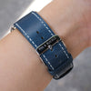 Pin and Buckle Apple Watch Bands - Full Grain Vegetable Tanned Leather - Luxe - Ocean Blue - Silver - Buckle
