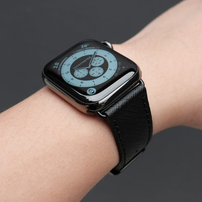 Pin and Buckle Apple Watch Bands - Saffiano - Textured Leather Apple Watch Bands - Black on Graphite