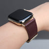 Pin and Buckle Apple Watch Bands - Saffiano - Textured Leather Apple Watch Bands - Bordeaux on Gold Series 6 7 8 Stainless Steel