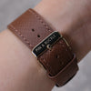 Pin and Buckle Apple Watch Bands - Saffiano - Textured Leather Apple Watch Bands - Hazel Brown on Gold Series 6 and Series 7 - Buckle