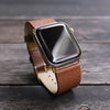 Pin and Buckle Apple Watch Bands - Saffiano - Textured Leather Apple Watch Bands - Hazel Brown on Gold Series 6 and Series 7