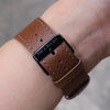 Pin and Buckle Apple Watch Bands - Saffiano - Textured Leather Apple Watch Bands - Hazel Brown on Graphite - Buckle