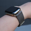 Pin and Buckle Apple Watch Bands - Saffiano - Textured Leather Apple Watch Bands - Medium Grey Gold Series 6 7 8 Stainless Steel