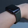 Pin and Buckle Apple Watch Bands - Saffiano - Textured Leather Apple Watch Bands - Oak Green on Black Stainless Steel