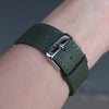 Pin and Buckle Apple Watch Bands - Saffiano - Textured Leather Apple Watch Bands - Oak Green on Silver Stainless Steel - Buckle