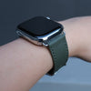 Pin and Buckle Apple Watch Bands - Saffiano - Textured Leather Apple Watch Bands - Oak Green on Silver Stainless Steel