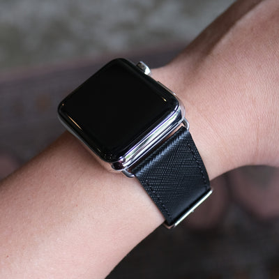 Pin and Buckle Apple Watch Bands - Saffiano - Textured Leather Apple Watch Bands - Silver