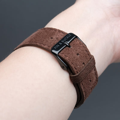 Pin and Buckle Apple Watch Bands - Velour - Suede Leather Apple Watch Band - Chocolate - Black - Buckle