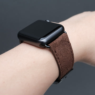 Pin and Buckle Apple Watch Bands - Velour - Suede Leather Apple Watch Band - Chocolate - Black