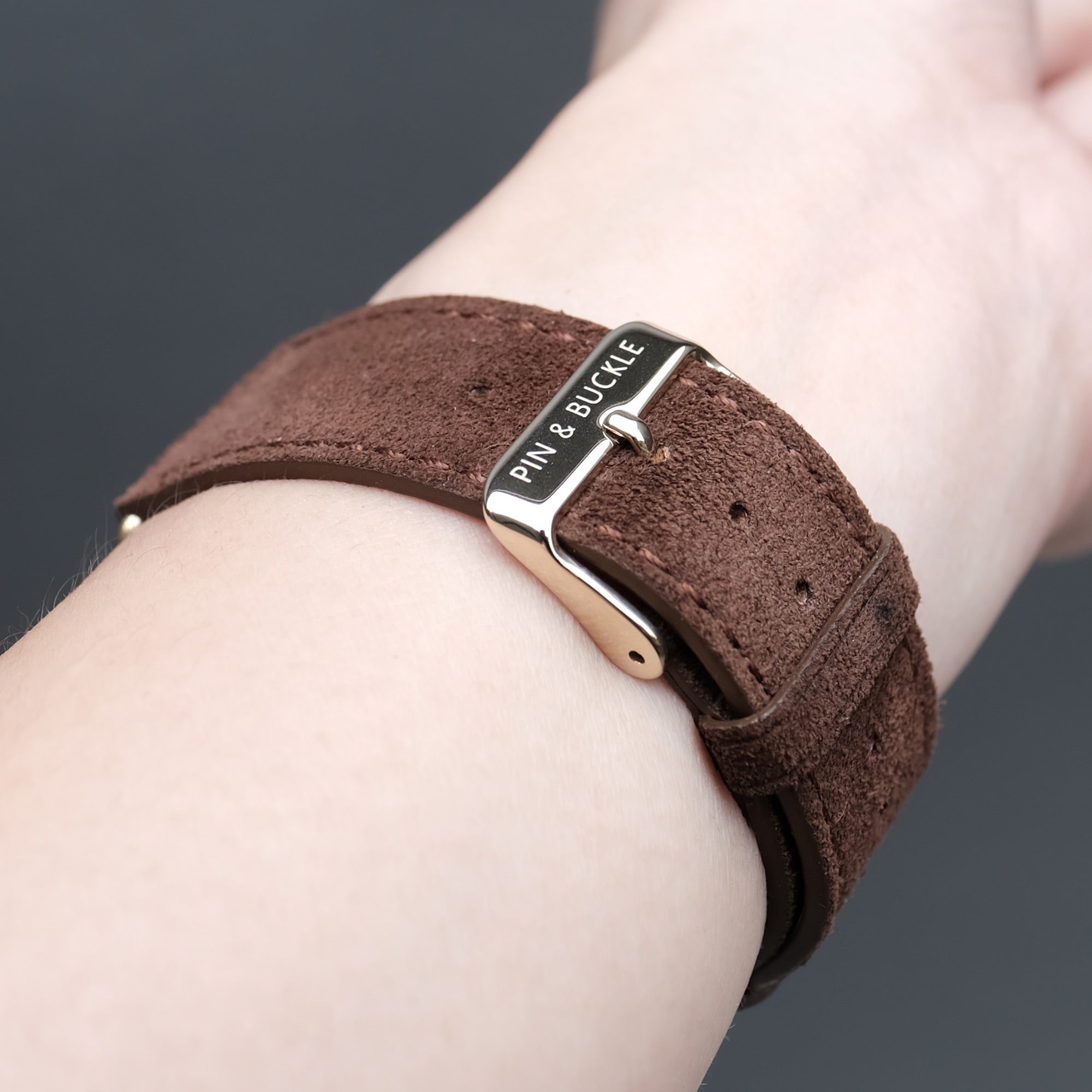 Pin and Buckle Apple Watch Bands - Velour - Suede Leather Apple Watch Band - Chocolate - Gold Series 6 7 8 - Buckle