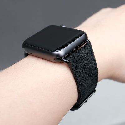 Pin and Buckle Apple Watch Bands - Velour - Suede Leather Apple Watch Band - Onyx - Black